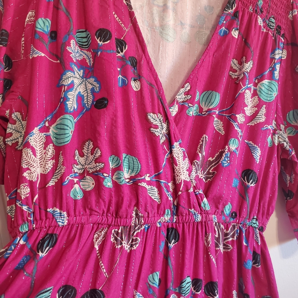Anna Kay Ovida Floral Pink and metallic Midi Dress Size L Resort Boho Cocktail - Picture 5 of 11